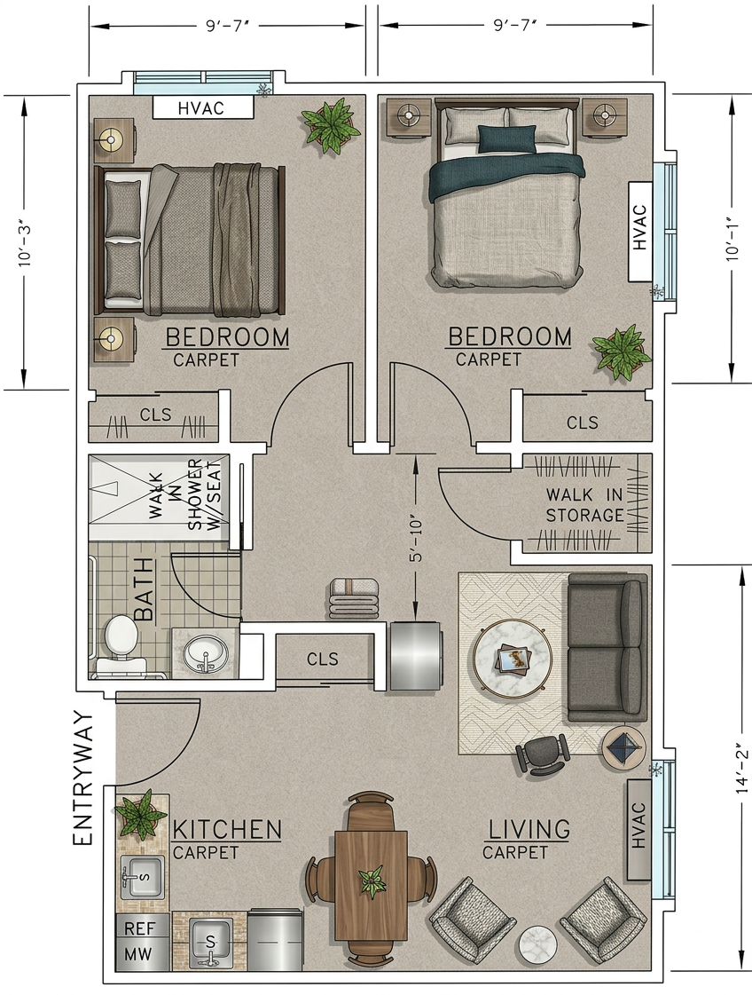 Two Bedroom floor plan